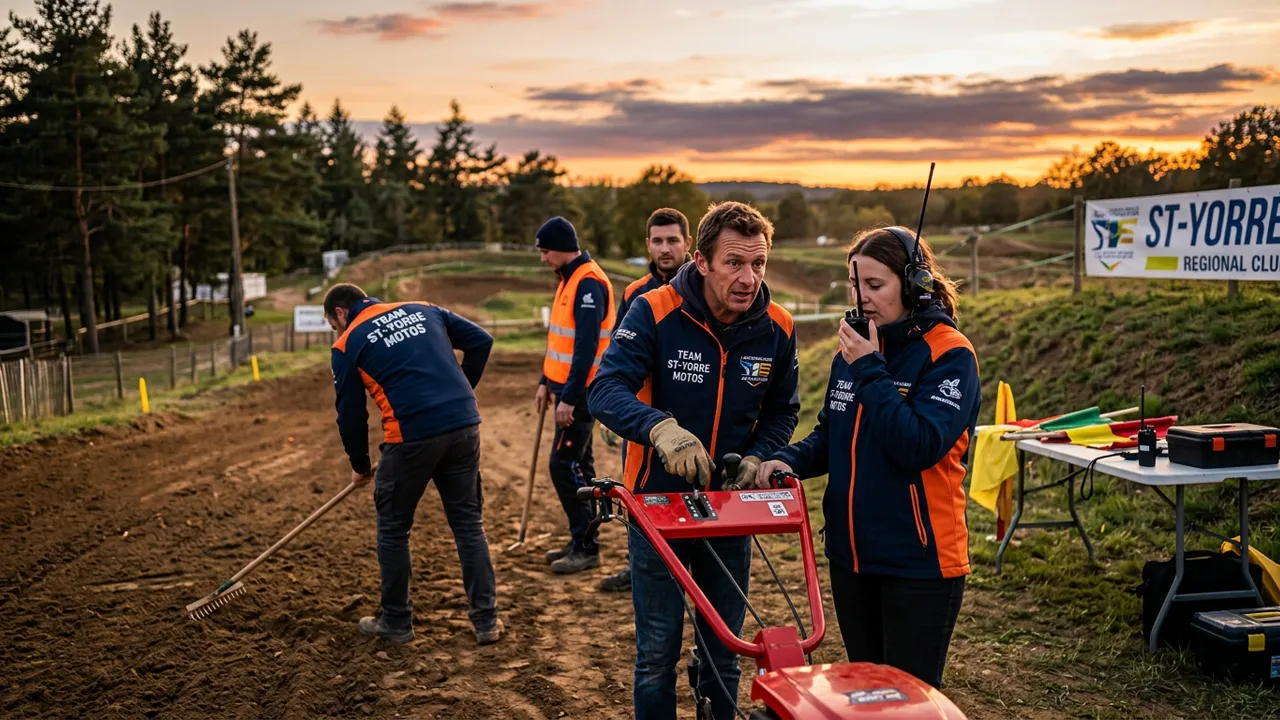 Encadrants techniques préparant le terrain pour une session d'apprentissage